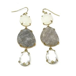 New Anthropologie Glass Stone Drop Dangle Earrings Gray